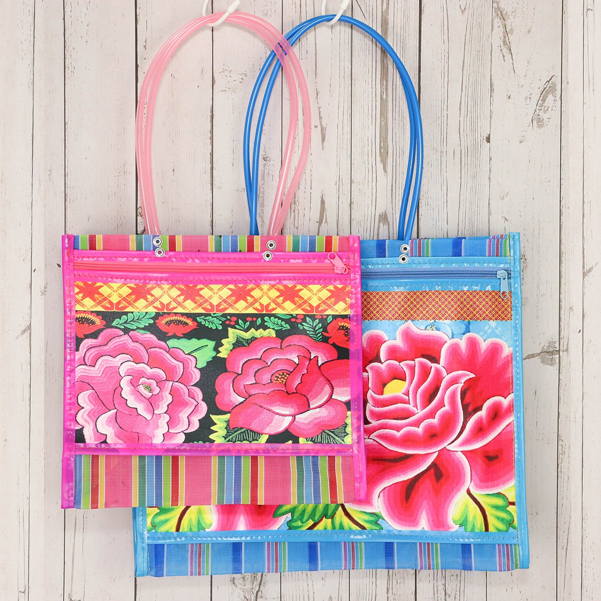 メキシコ製 メルカドメッシュトートバッグ 花柄 マチ付き S 005  